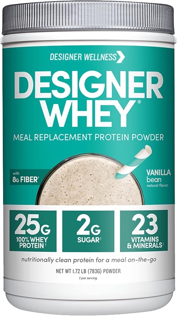 Designer Wellness, Designer Whey Protein Meal Erstatning Powder, Organic Superfood Complex Carbs, Vitaminer, Minerals, Gluten- Free, Vanilla Bean, 1,72 Pound
