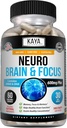 Kaya Naturals - Neuro Brain for Memory & Focus - Nootrop Energy Capsule - Nootrop Brain Support Supplement - Focus & Concentration & Learning Nøjagtighed - Kognitiv funktion - 60 Greve
