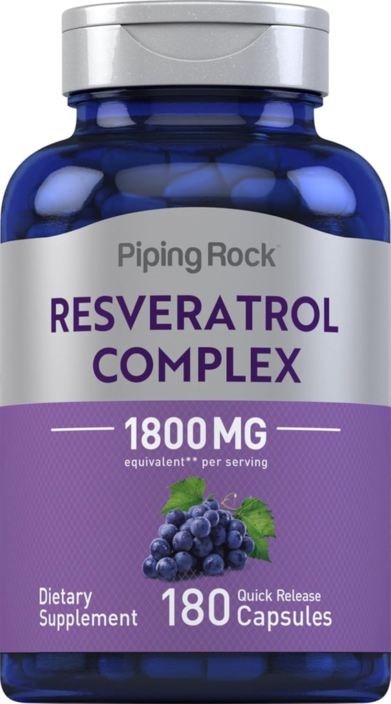 Piping Rock Resveratrol Complex 1800 mg 1 124; 180 Kapsler 1 124; Grape Seed Extract 1 124; Non- GMO, Gluten Free Supplement