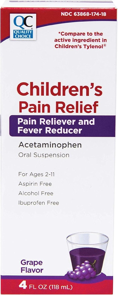 Quality Choice Children 's Pain Relief & Fever Reducer for Kids, 4fl oz Acetaminophen 160mg per 5ml, Ibuprofen & Aspirin Gratis, flydende kold og flue medicin til børn, Regelmæssig styrke OTC Medication