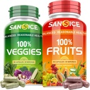Frugt og grøntsager supplement, naturlige frugter og vegetabilske vitaminer soja fri & ikke-GMO Vegetabilske og frugt kosttilskud til kvinder mænd og børn - 90 Frugtkapsler, 90 Veggie kapsler