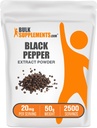 BulkSupplements.com Black Pepper Extract Powder - Black Pepper Supplements, Piperine Supplements - Vegan & Gluten Free, 20mg per Serving, 50g (1,8 oz) (Pack of 1)