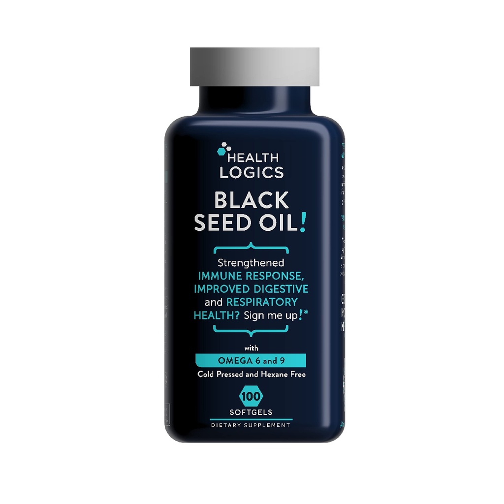 Health Logics Black Seed Oil, Cold Pressed, Rich Source of Omega 6 & 9 essentielle fedtsyrer, fra Nigella Sativa (100 bløde Gel kapsler)