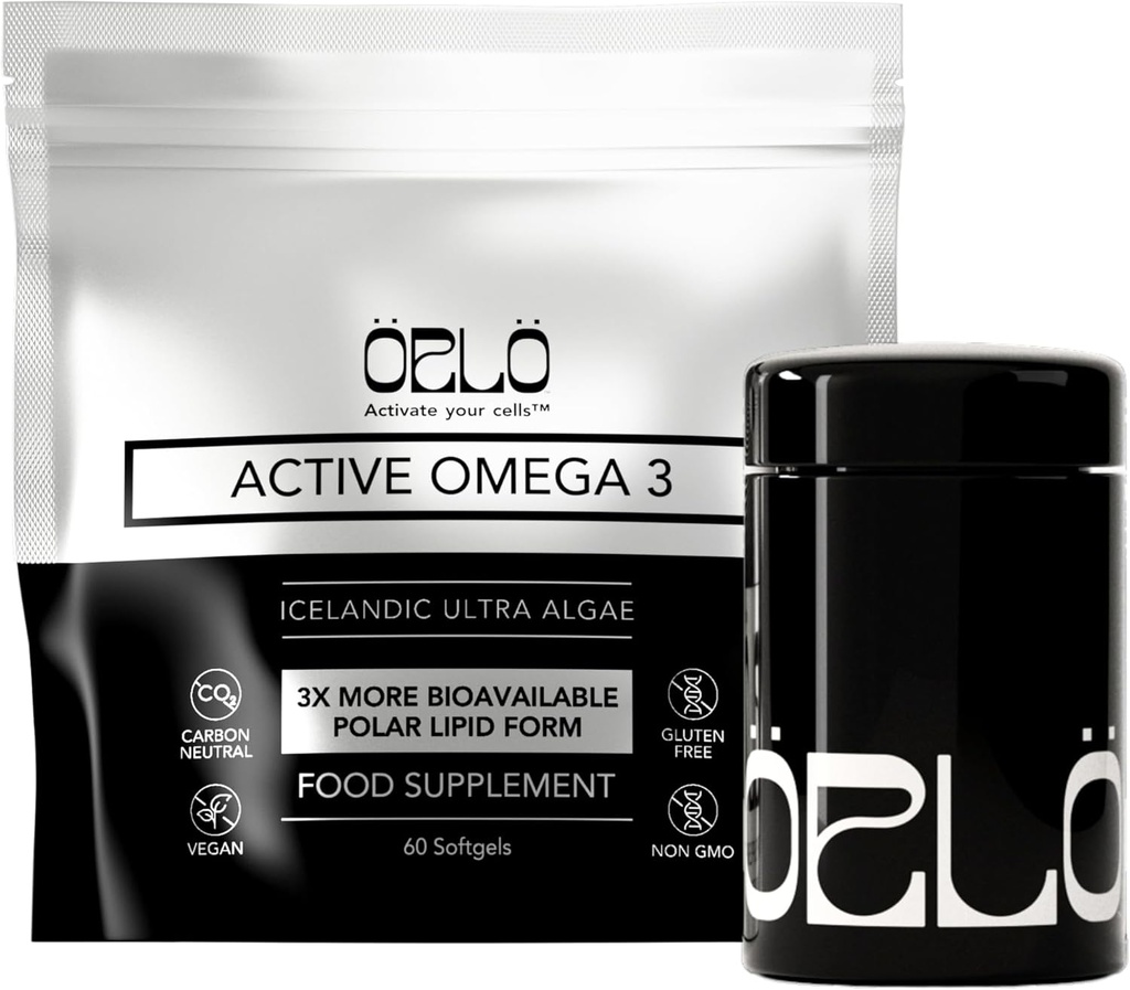 Orlo Omega 3 - Vegan Omega-3 Supplement (EPA & DHA) - Ekstra styrke Fish Oil & Krill Alternativ fra Algae Oil (60 Mini Burpless Softels Kit)