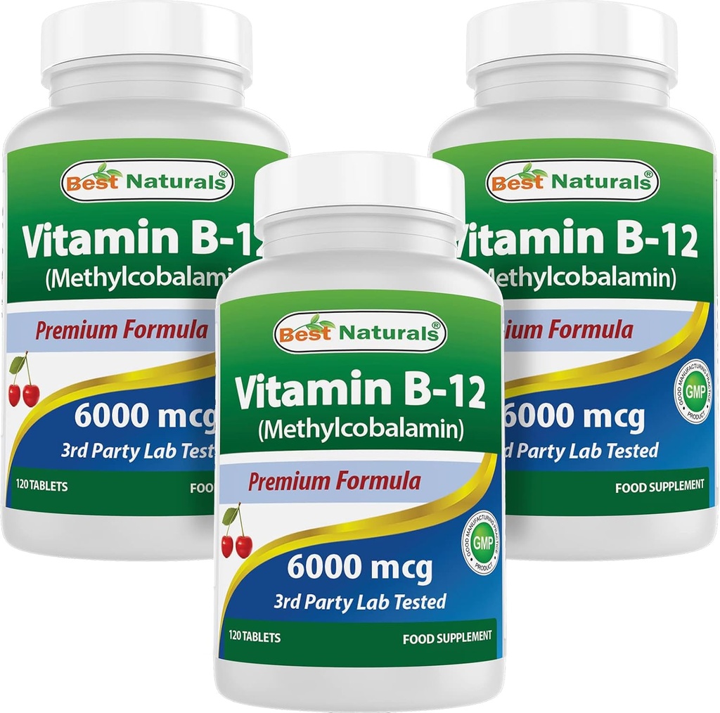 Bedste Naturals vitamin B- 12 som methylcobalamin (methyl B12), 6000 mcg 120 Sublinguale tabletter (120 greve (pakning med 3))