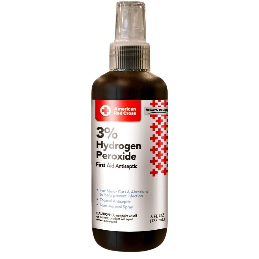 Amerikansk Røde Kors 3% Hydrogen Peroxid - 97% Vand - Topical Antiseptisk Spray til Cleansing Minor Cut, Scrape, Skade - Mini Portable non-Aerosol flaske - Rejser, Home Essential - 6oz