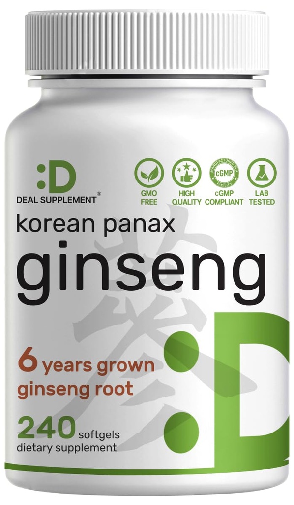 Koreansk rød Panax Ginseng Root Extract, 7,500mg Servering, 240 Softgels - 150mg aktive Ginsenosider