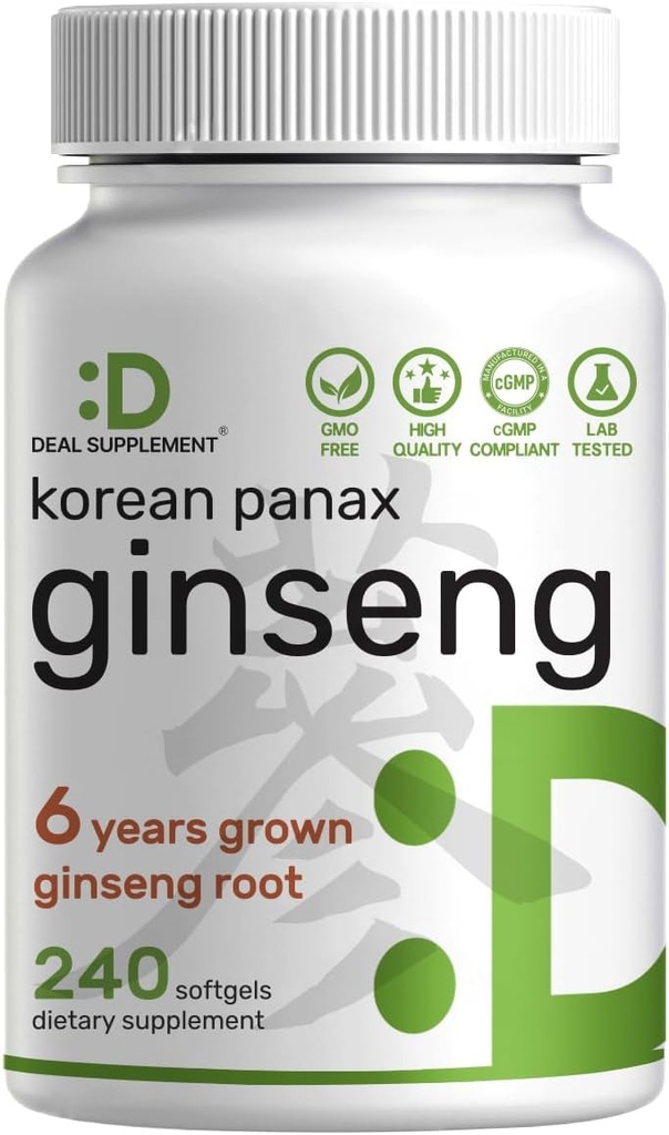 Koreansk rød Panax Ginseng Root Extract, 7,500mg Servering, 240 Softgels - 150mg aktive Ginsenosider