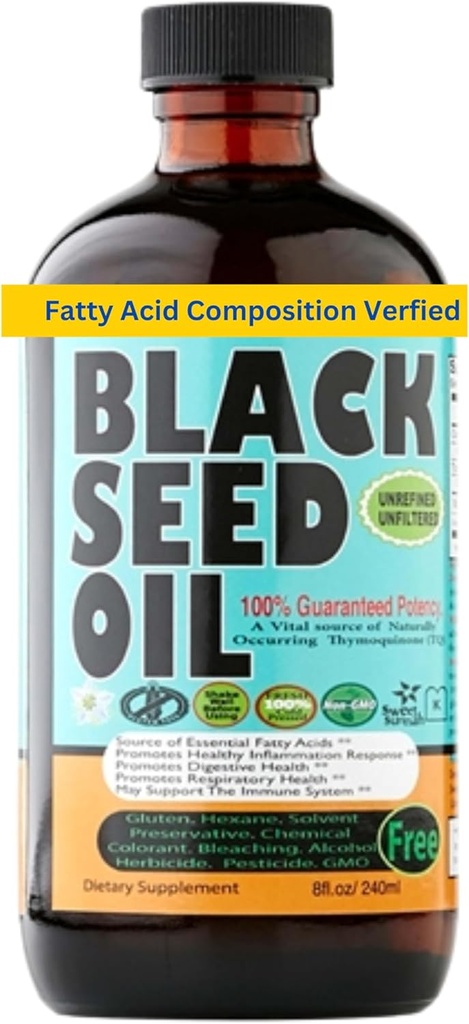 Black Seed Oil 8 Oz - Premium Nigella Sativa Cold- Pressed Turkish Black Cumin Oil - Høj styrke 3X Thymoquinone - Naturlig support - Super Food