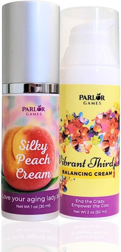Menopause Rebalancering Bundle: Silky Peach Estriol Cream & Vibrant tredje progesteron creme til kvinder. Bioidentiske østrogen & progesteron til hedeture, vaginal tørhed, søvnproblemer og hjerneflugt
