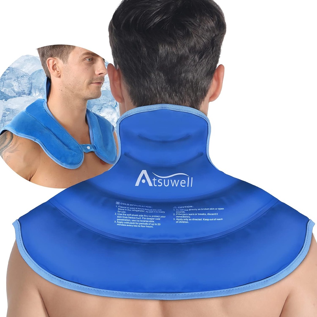 Atsuwell Ice Pack til Hals og Skuldre Cold Compression, Skulder Ice Packs Genanvendelig Gel Pack, Stor Upper Tilbage Cold Pack Wrap til Hals, Skulder, Hip, Blå