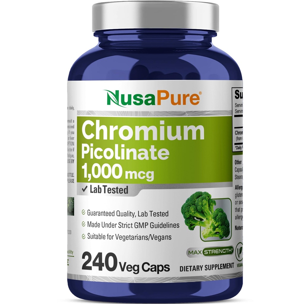 NusaPure Chrom Picolinate 1000mcg 240 Veggie Capsules (non-GMO, Vegan)