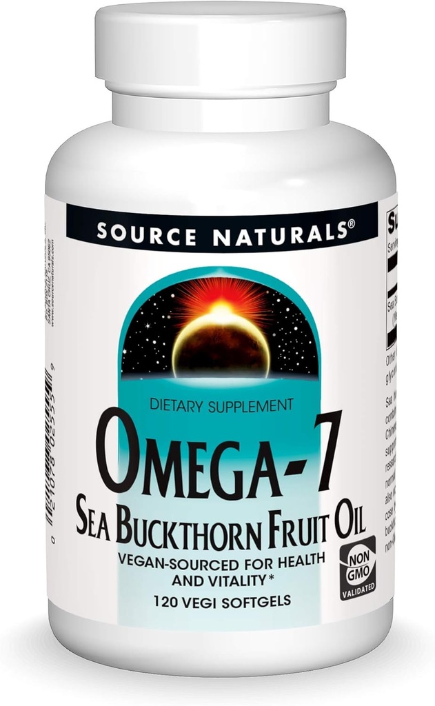 Source Naturals Omega- 7 Sea Buckthorn Fruit Oil, non-GMO, Vegan- Sourced for Health and Vitality * - 120 Vegan Softgels