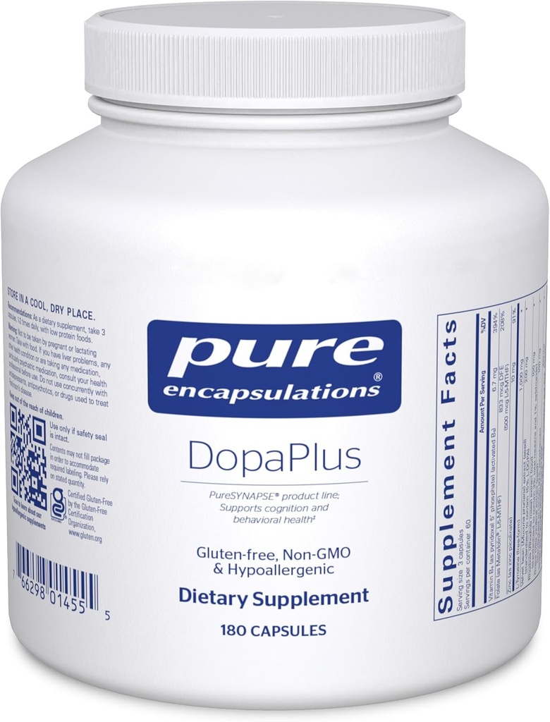 Pure Encapsulations DopaPlus - Supports Dopamine Production - for Daily Brain Function* - with Folate, Vitamin B6 & L-5-MTHF - Non-GMO & Vegan - 180 Capsules