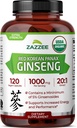 Zazzee USDA Organic Red Koreansk Panax Ginseng 20: 1 Extract, 1000 mg, 5% Ginsenosides, 120 Vegankapsler, Standardiseret og koncentreret 20X Root Extract, 100% Vegetarisk, All- Natural, Made in The USA