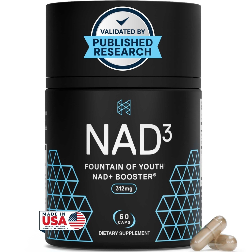 HPN NAD3 Clinical NAD + Booster, Cellular Health & Natural Energy - NAD Supplement for sund aldring, Metabolisk Support, NRF2 & Longevity, Nicotinamid Riboside & NMN Alternativ, 60ct, 30- Day Supply