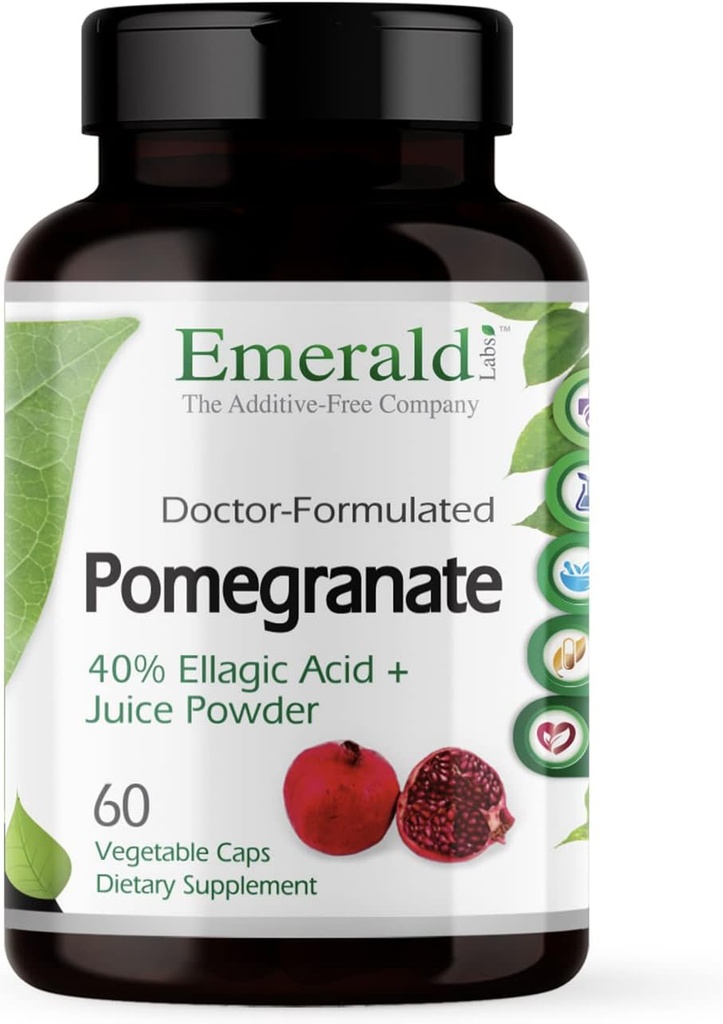 Emerald Labs Pomegranate Extract - Pomegranate Extract (40% Ellagic Acid) & Pomegranate Juice Powder for immunrespons & Heart Support * - 60 vegetabilske kapsler (30- Day Supply)
