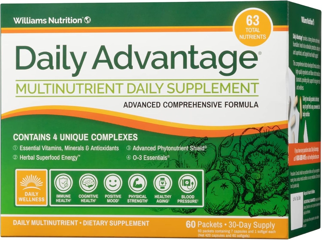 Dr. David Williams 'Daily Advantage Multi- Nutrient Vitamin Supplement for immun-, Cardio og Kognitiv Sundhed, og Total Body Wellness, 60 Pakker