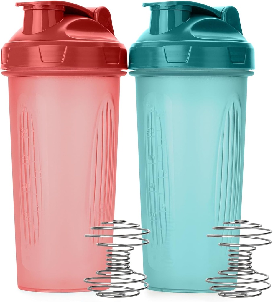 Mr. Pen- Shaker Flasker til Protein Mixes, 28 oz, 2 Pack, Light Blue & Red, Protein Shaker Flaske med Wire Whisk Ball, Blender Flaske