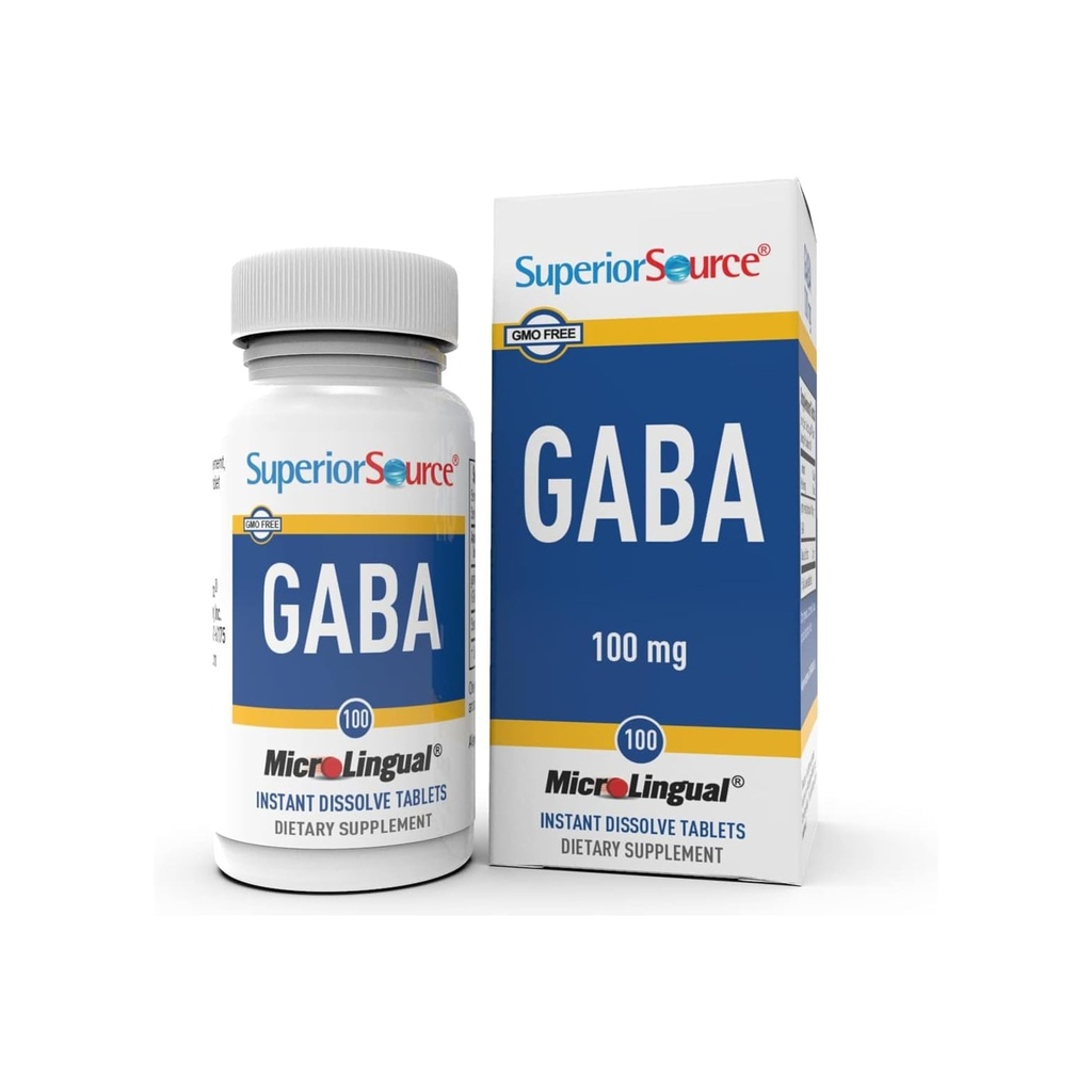 Superior Source GABA 100 mg - Brain & Nervesystemet Support - Gamma- Aminosmørsyre Support Aids Sund & Relaxed Sleep - Bariatric Friendly - 100 Sublingual Opløsning Tablets