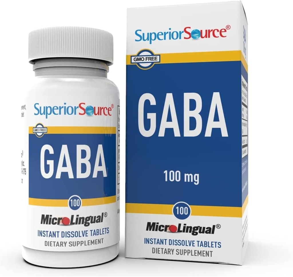 Superior Source GABA 100 mg - Brain & Nervesystemet Support - Gamma- Aminosmørsyre Support Aids Sund & Relaxed Sleep - Bariatric Friendly - 100 Sublingual Opløsning Tablets