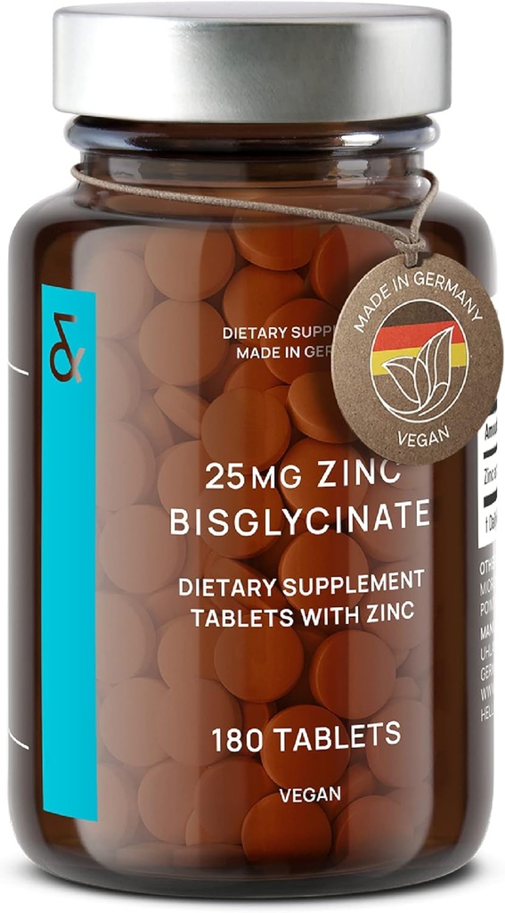 CLAV ® Zink- Bisglycinat 25mg - 180 tabletter (6 måneders forsyning) - Naturligt zinktilskud - Vegansk zinkglycinat til immun- og hudstøtte