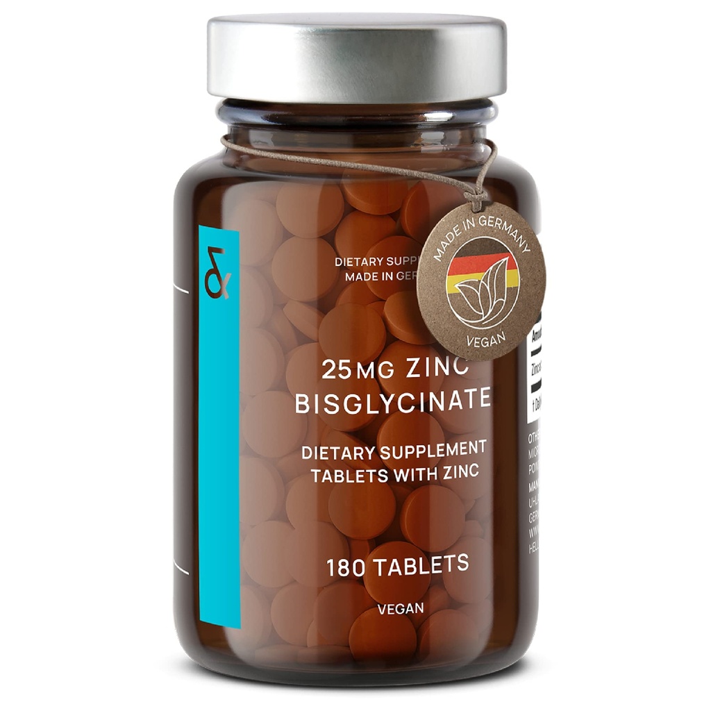 CLAV ® Zink- Bisglycinat 25mg - 180 tabletter (6 måneders forsyning) - Naturligt zinktilskud - Vegansk zinkglycinat til immun- og hudstøtte