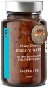 CLAV® Zinc Bisglycinate 25mg - 180 Tablets (6 Months Supply) - Natural Chelated Zinc Supplement - Vegan Zinc Glycinate for Immune & Skin Support