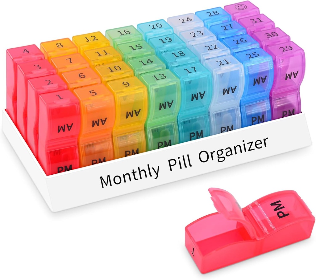GREENCYCLE Månedlig Pill Organizer 2 gange om dagen, 30 dage Pill Box AM PM, 4 uger Pill Cases, En måned Pill Medicine Container små separate kompartmenter til at holde vitaminer, fiskeolie, kosttilskud