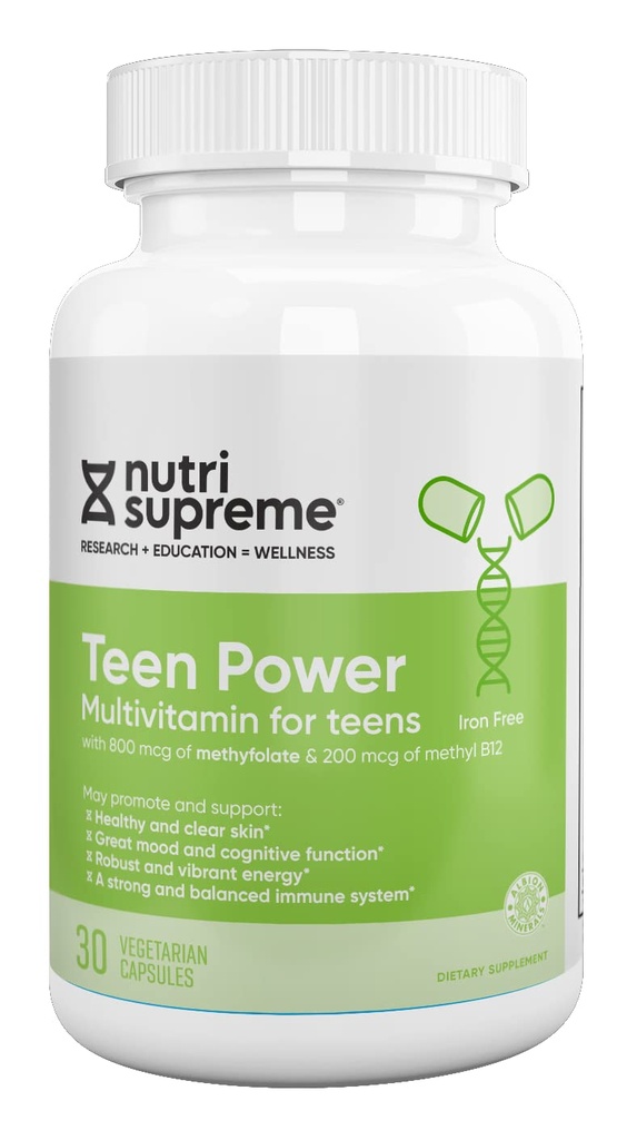 Nutri Supreme Teen Multivitamin til drenge og piger 12- 17, Bedste Kosher En per dag Teen Vitaminer, Formuleret til Teen udvikling og immunforsvar, 30 kapsler