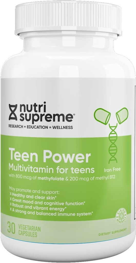 Nutri Supreme Teen Multivitamin til drenge og piger 12- 17, Bedste Kosher En per dag Teen Vitaminer, Formuleret til Teen udvikling og immunforsvar, 30 kapsler