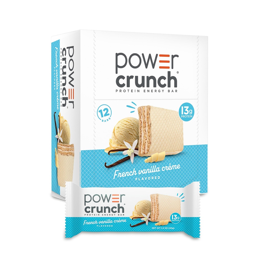 Power Crunch Protein Wafer Bars, High Protein Snacks med lækker smag, Fransk Vanilla Creme, 1.4 Ounce (12 Greve)