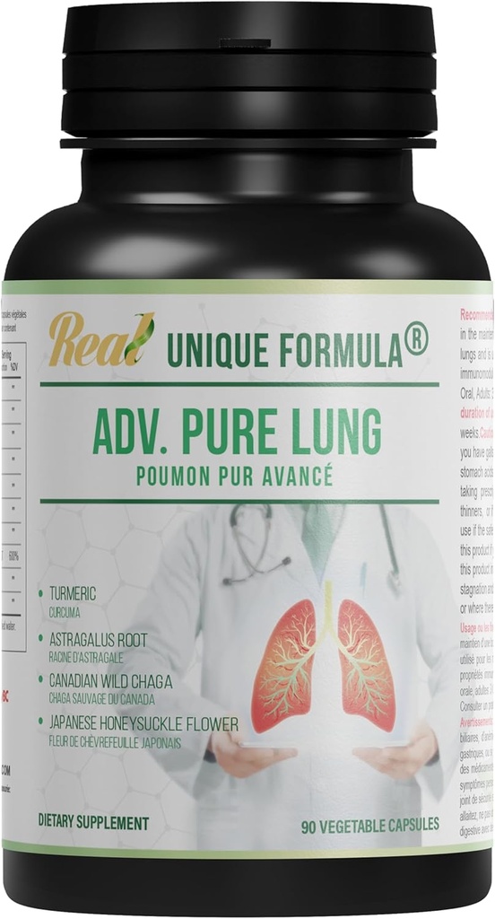 Adv. Pure Lung Buddy 124; Lung Cleanse og Detox Buddy 124; Urtetilskud for Lung Support med Chaga Mushroom, Curcumin Gurkemeje, Honeysuckle Flower, Astragalus, Quercetin, Pomegranat