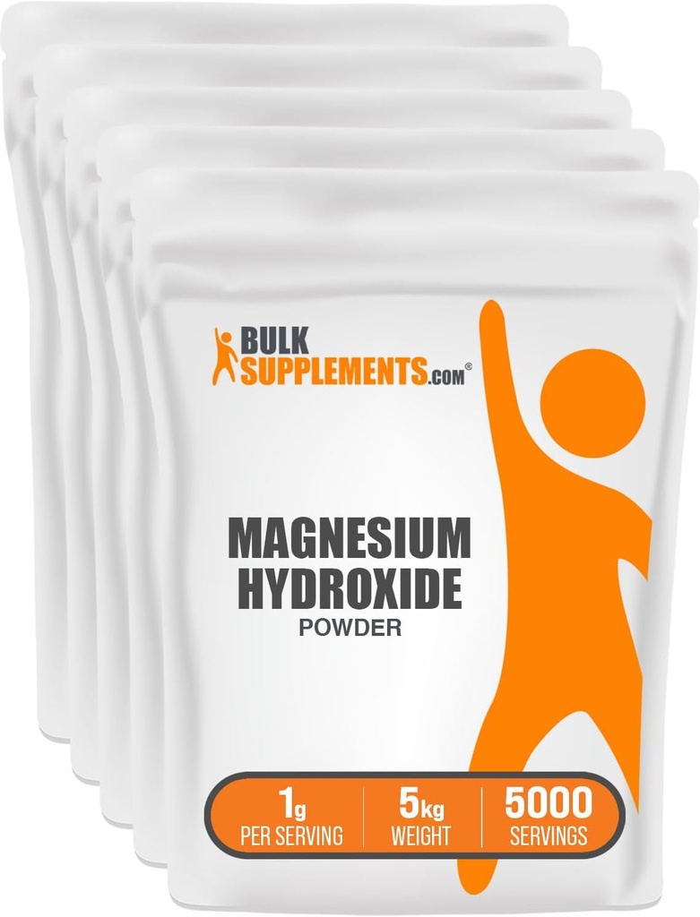 BulkSupplements.com Magnesium Hydroxide Powder - Magnesium Hydroxide Supplement - Food Grade & Gluten Free, 1g per Serving, 1kg (2,2 lbs) (pakke med 5)