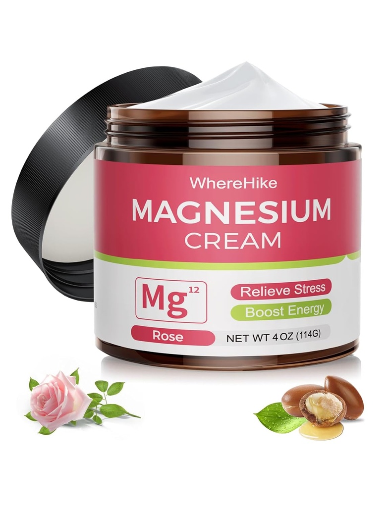 Naturlig topisk Magnesiumcreme til søvn, nattetid Magnesiumlotion til smerter og ben kramper, muskelafslapning, rolig, dyb hydrering til hudpleje. (Rose-1)