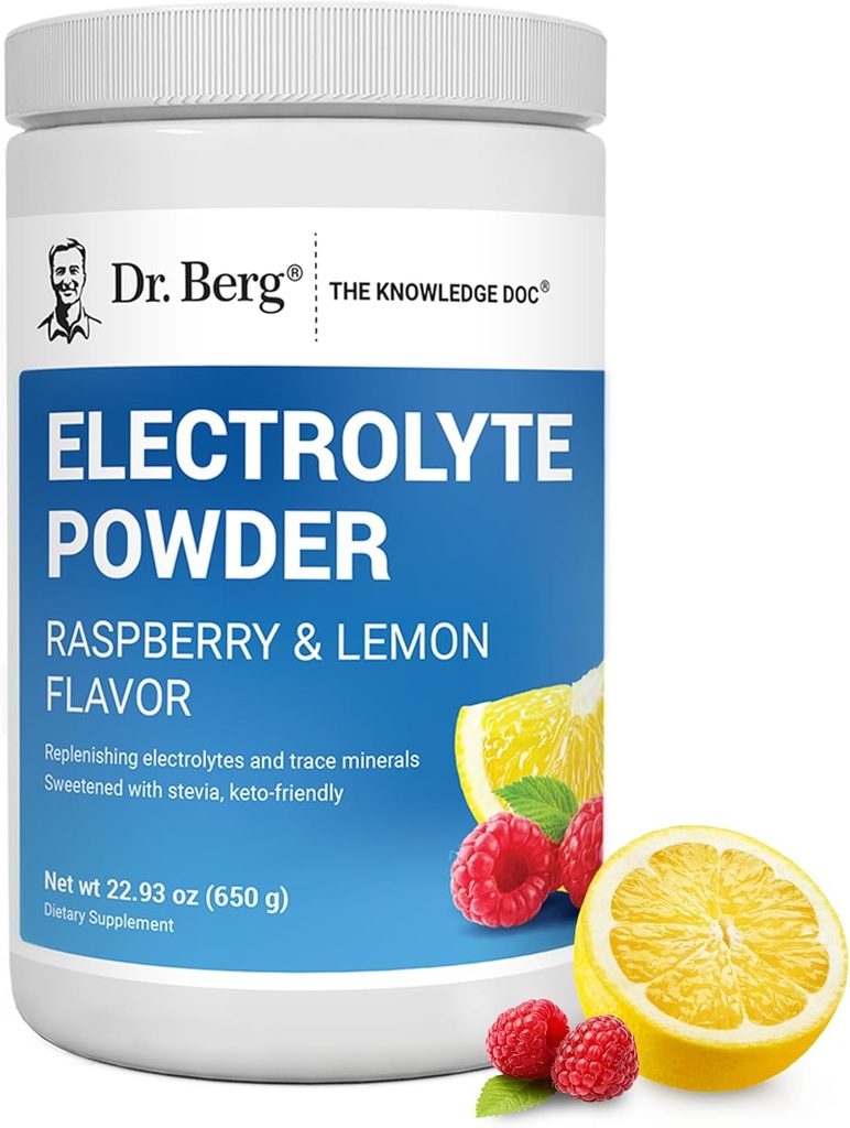 Dr. Berg Zero Sugar Hydration Keto Electrolyte Powder - Forbedret w / 1000 mg kalium & Real Pink Himalayan salt (IKKE bordsalt) - Hindbær & Lemon Flavor Hydration Drink Supplement, 100 Servering