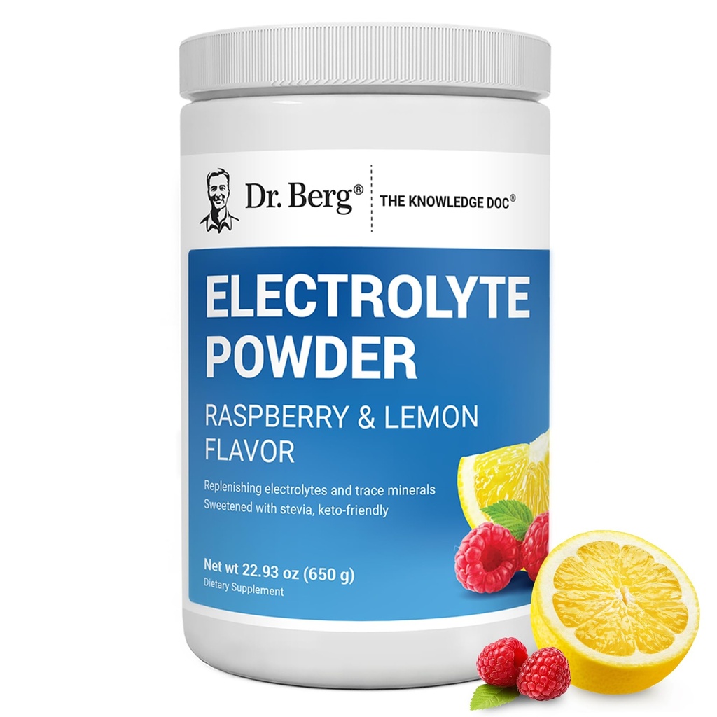 Dr. Berg Zero Sugar Hydration Keto Electrolyte Powder - Forbedret w / 1000 mg kalium & Real Pink Himalayan salt (IKKE bordsalt) - Hindbær & Lemon Flavor Hydration Drink Supplement, 100 Servering