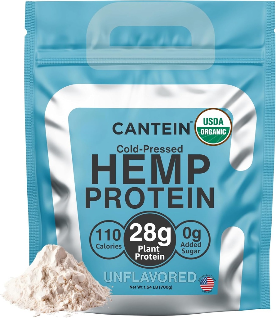 Organisk Hamp Protein Powder, Plant Based og Vegansk Protein Shake, Lactose and Dairy Free, Gluten Free, Clean and Natural- Unflavored (20 Servere)