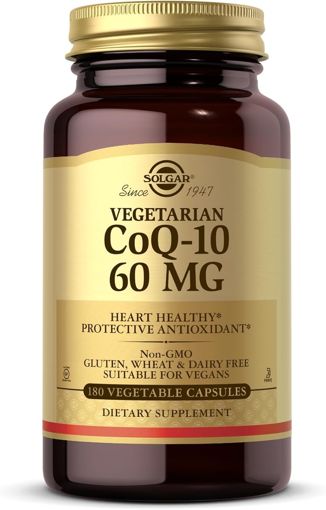 Solgar Vegetarian CoQ- 10 60 mg - 180 Vegetabilske kapsler - Beskyttende antioxidant - Ikke-GMO, Vegan, Gluten Free, Dairy Free, Kosher - 180 Servering
