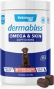 Vetnique Dermabliss Omega & Skin Health Fish Oil for Dogs Soft Chews Sund Skin & Coat for Hunde med Biotin & DHA - Hickory Salmon Dog Treats (120 Count Chews)