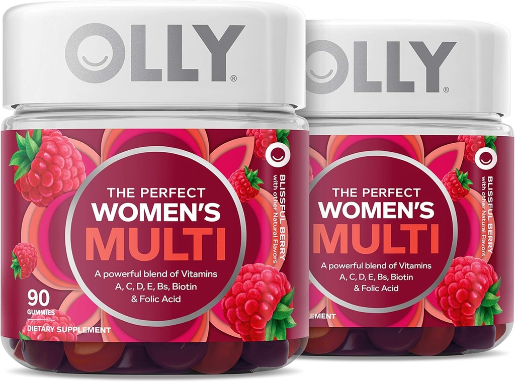 OLLY Women 's Multivitamin Gummy, Vitamin A, D, C, E, Biotin, Folinsyre, Chewable Supplement, Berry Flavor, 90- Day Supply - 180 Tæl