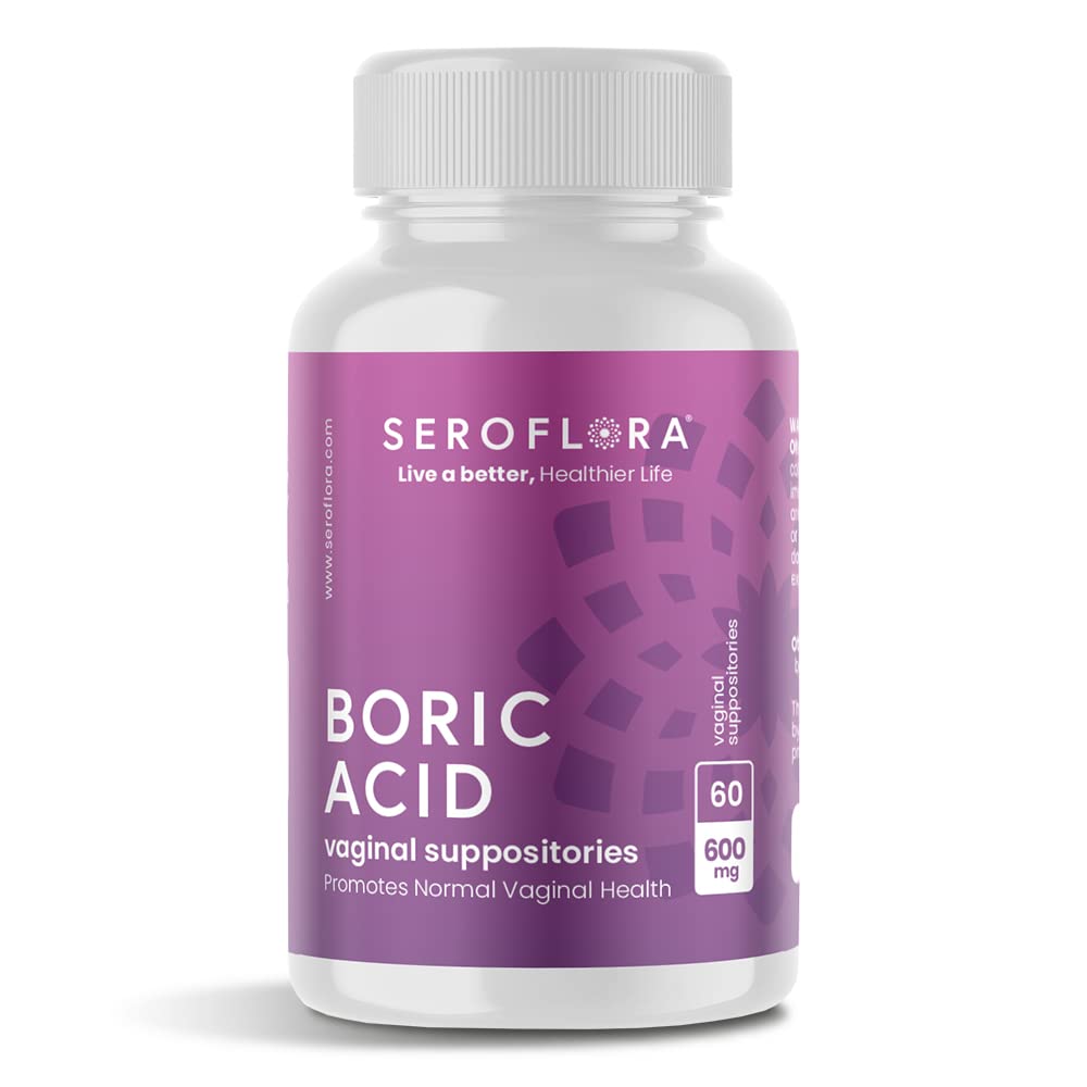 Seroflora Boric Acid Vaginal Supposites - fremmer vaginal pH balance og Odor Control med USP Medical Grade Fine Powder, Easy Opløs, Made in USA -600 mg 60 Count