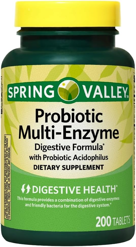 Spring Valley Probiotiske Multi- Enzyme fordøjelige Formel tabletter, 200 Tælling