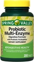 Spring Valley Probiotiske Multi- Enzyme fordøjelige Formel tabletter, 200 Tælling