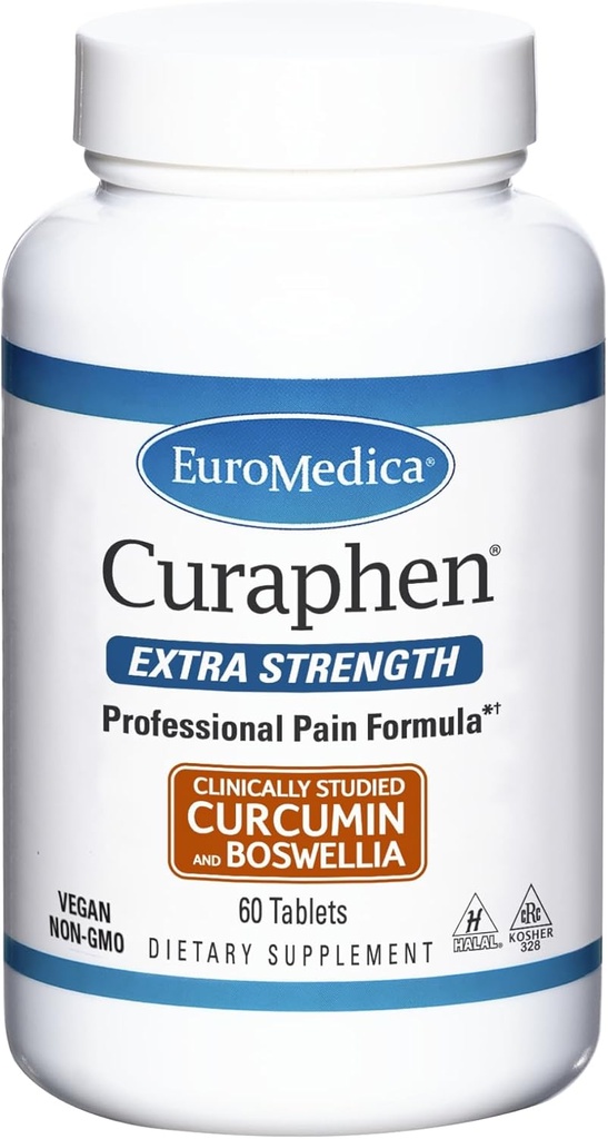 EuroMedica Curaphen Extra Strength - 60 tabletter - Professional Formel - Potent Curcumin & Boswellia med DLPA & Nattokinase - Højt Absorbable - 60 Servere
