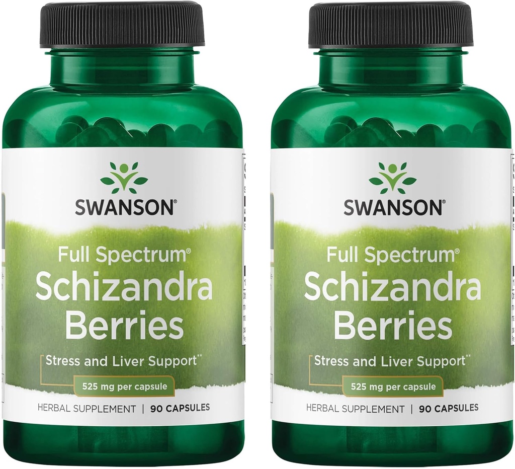 Swanson Full Spectrum Schizandra Berries - Herbal Supplement Promoting Stress Support & Liver Health - Helps Easy Body and Mind w/Natural Ingredients - (90 Capsules, 525mg Each) (2 Pack)