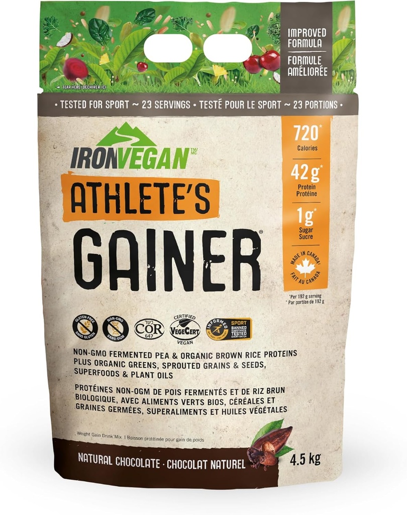 Iron Vegan Atlete 's Gainer - Natural Chocolate 4,5 kg