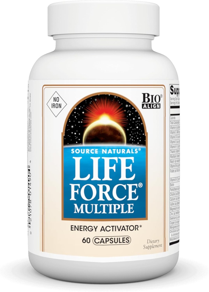 Source Naturals Life Force Multiple Iron Free Daily Multivitamin High Potency Essentielle Vitamin, Mineraler, Antioxidanter & Nutrienter - Energi & Immunboost * - 60 kapsler