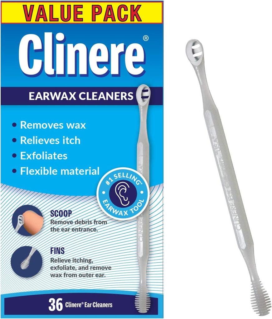 Clinere Ear Cleaners, Gentle Canal Rengøring og Ear Wax Removal Tool, Itch Relief, Exfoliates, 36 Greve
