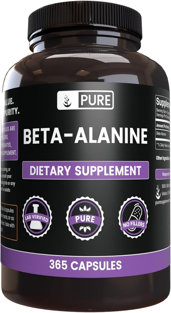 Pure Original Ingredienser Beta Alanine, (365 kapsler) Altid Pure, Ingen tilsætningsstoffer eller Fillers, Lab Verified